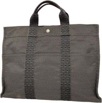 Herm&egrave;s Gray Nylon Tote Bag (Pre-Owned)