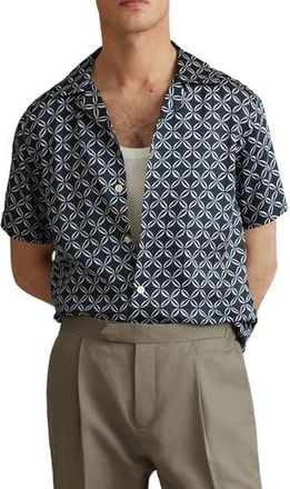 Reiss Tintipan Regular Fit Camp Shirt in Navy/White at Nordstrom Rack, Size Medium