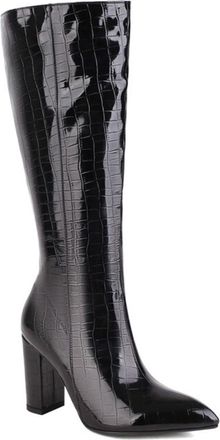 Generic Black,9.5 UK,Womens Leather PU Knee High Boots Pointed Toe Chunky Block Heel Tall Boot Side Zipper Party Club Fall Winter Dress Shoes