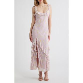 LoveShackFancy Roseline Ruffle Sleeveless Maxi Dress in Wisteria Sun at Nordstrom, Size 10
