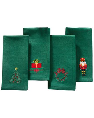 Elrene Set Of 4 Holiday Embroidered Napkins