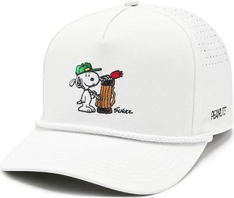 Black Clover Snoopy Golfbag 5 Panel Mid Rope Adjustable Hat Baseball Caps White, Polyester/Spandex
