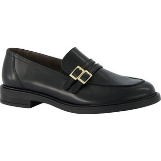 Paul Green Caspian Two Buckle Leather Loafer in Black Brushed Leather at Nordstrom, Size 6Us