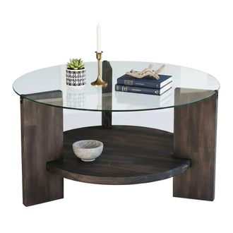 Dmora Dmora - Mesa De Caf&eacute; Dcaporal, Mesa De Centro Baja, Revistero Para Sof&aacute;, Estante De La Sala De Estar, 75x75h40 Cm, Antracita