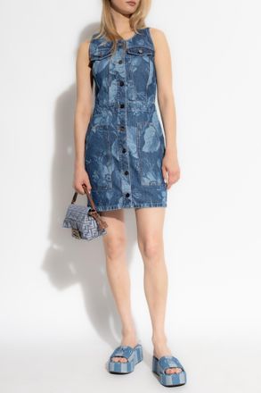 Fendi Sleeveless Denim Dress, Womens, Blue