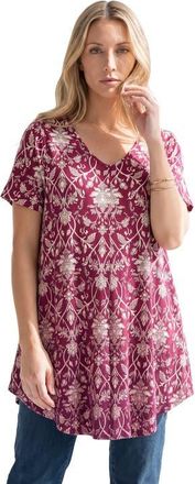 Roaman's Plus Size Ultra Drape V Neck Swing Tunic Top in Dark Berry Floral Ombre at Nordstrom, Size 12