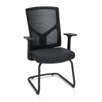 hjh OFFICE Silla cantilever de tela / tejido de malla con apoyabrazos negro