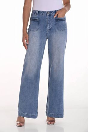 Frank Lyman Design Waverly Woven Denim Pant With Chain Detailing In Blue