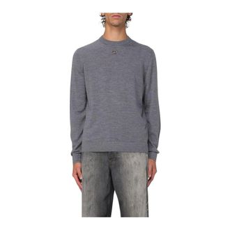 Diesel Round-neck Knitwear, male, Gray, Size: XL Long Sleeve Knit Top
