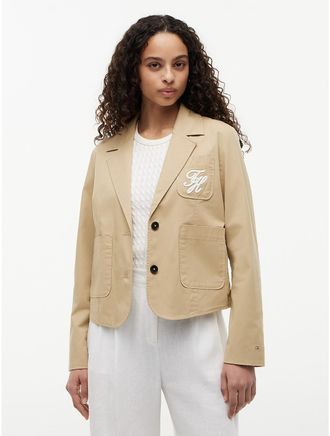 Tommy Hilfiger Womens Script Monogram Stretch Twill Blazer - Beige - XXL