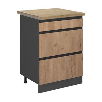 Vicco Mueble Bajo De Cocina R-line, Roble Dorado, 60 Cm Con Cajones, Et Roble