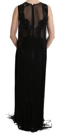 John Richmond Womens Black Silk Beaded Sequined Sheer Dress