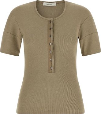 Christophe Lemaire Fitted Henley - Dames - Ronde hals truien - Beige - L - Katoen - Truien & Vesten
