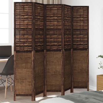 vidaXL Vidaxl - Biombo Separador De 5 Paneles Madera Paulownia Marr&oacute;n Oscuro
