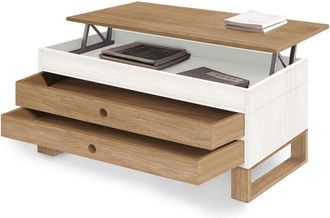 HOGAR 24 Hogar24 - Cima - Mesa Centro Elevable Madera Maciza Natural dos cajones deslizantes, Color Negro y Encerado. Medidas: 100 cm x 50 cm x 47 cm. - Negro