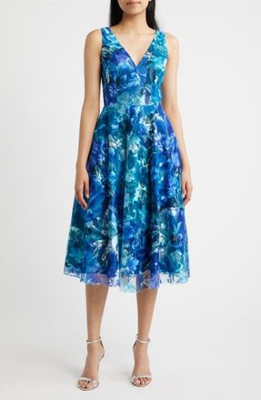 Eliza J Embroidered Sleeveless Fit & Flare Cocktail Dress in Teal at Nordstrom, Size 12