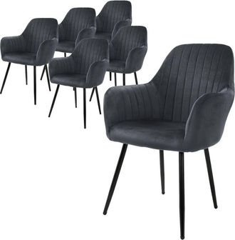 ML Design Ml-design - 6x Sillas De Comedor Color Gris Ergon&oacute;micas, Asiento Tapizado Aspecto De Terciopelo Patas De Metal Con Respaldo Y Reposabrazos Sill&oacute;n Mode