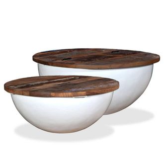 Berkfield Home Coffee Table Set 2 Pieces Solid Reclaimed Wood White Bowl Shape
