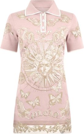 Philipp Plein Polo Mini Jurk Butterfly Tattoo - Dames - Shirt Kleedjes - Roze - M - Kleedjes