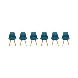 Sweeek Silla escandinava con patas de madera de haya, set de 6, azul