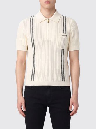 Versace Polo in maglia di cotone con motivo Greca e chiusura a zip