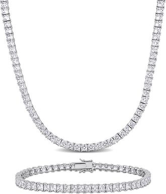 Amour Mens 2-Piece Set 63ct TGW Created White Sapphire Tennis Necklace and Bracelet in Sterling Silver - 20in & 9in