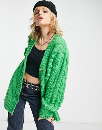 Vero Moda Y.A.S crochet button through cardigan in green