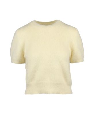 Maison Margiela Angora Blend Short-Sleeved Sweater with Crew Neck Design