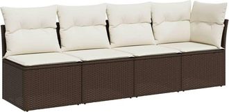 vidaXL Sof&aacute; De Jard&iacute;n Con Cojines 4 Plazas Rat&aacute;n Sint&eacute;tico Marr&oacute;n Vidaxl