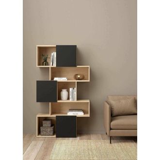 Dmora Dmora - Estante Para Libros Acetosella, Estante De Oficina, Porta Libros M&oacute;vil, Biblioteca, 96x32 H166 Cm, Roble Y Negro