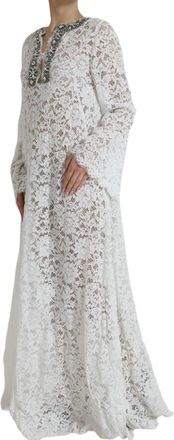 Dolce & Gabbana Womens White Lace Crystal Embellished Shift Dress Cotton Nylon Viscose