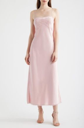 LoveShackFancy Isolie Lace Satin Maxi Dress in Potpourri Pink at Nordstrom, Size Xx-Small
