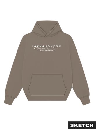 Jack & Jones Kapuzensweatshirt JACK & JONES JCOPOINT BRANDING SWEAT HOOD FST, Herren, Gr. XXL, desert taupe, angeraute Sweatware, Obermaterial: 100% Polyester, bed