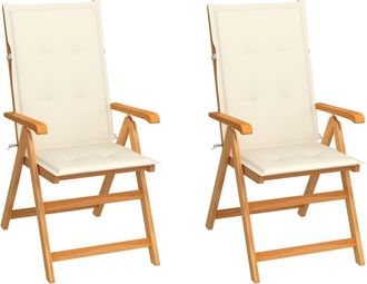 vidaXL Sillas De Jard&iacute;n 2 Uds Con Cojines Crema Madera Maciza De Teca Vidaxl