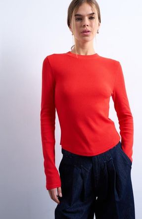 Topshop Long Sleeve Curve Hem Top in Red at Nordstrom, Size X-Small