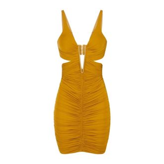 Elisabetta Franchi Mini Jurk in Lichtgewicht Cr&ecirc;pe Jersey Stof - Dames - Jurken - Geel - Maat: M Jersey