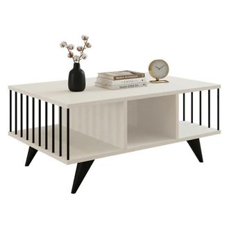 Dmora Mesa De Centro Dogliani, Con Patas, 3 Compartimentos, Forma Rectangular, 90x60x40h Cm, Blanco