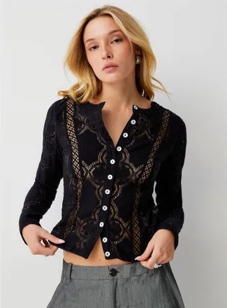 Free People Womens Jae knit and lace openwork blouse