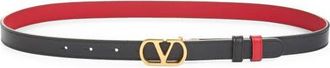 Valentino Garavani VLOGO Signature Reversible Leather Belt in Black/Red at Nordstrom, Size 100