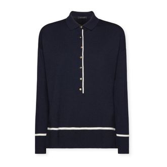 Elena Miro Polo met Knopen en Contrastdetails - Dames - Ronde hals truien - Blauw - XS - Polyester - Truien & Vesten