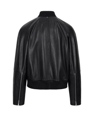 Sportmax Womens Leather Bomber Jacket Black Lambskin