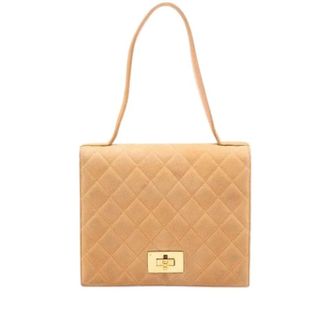 Chanel Pre-owned Quilted Suede Flap Handbag - Dames - Pre-owned - Beige - Maat: ONE Size Su&egrave;de
