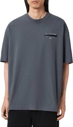 AllSaints Redact Mock Neck Graphic T-Shirt in Parma Blue at Nordstrom, Size X-Large