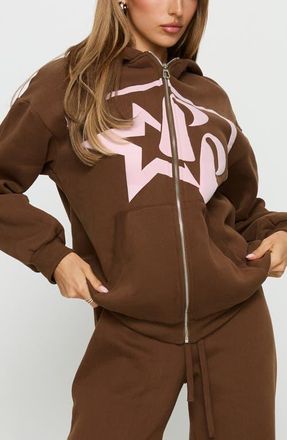 Princess Polly Stargirl Front Zip Hoodie in Brown at Nordstrom, Size 10