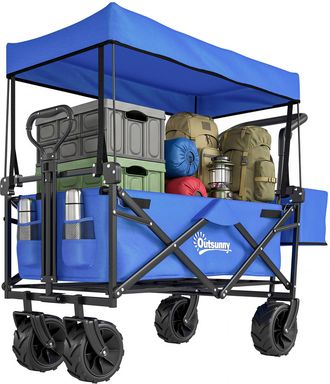 OEM Carro De Transporte Plegable Con Toldo Y Asa Telesc&oacute;pica Carga M&aacute;x. 68 Kg Para Playa Camping 117x55x98cm Azul