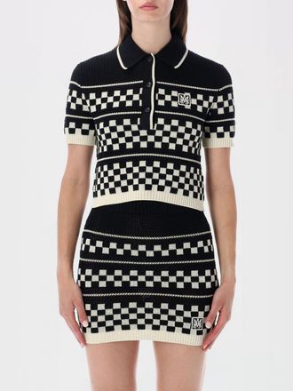 Amiri Polo in maglia di lana a maniche corte con motivo check e collo francese