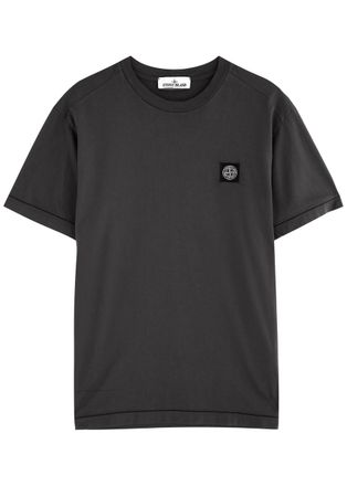Stone Island Logo Cotton T-shirt - Charcoal - S