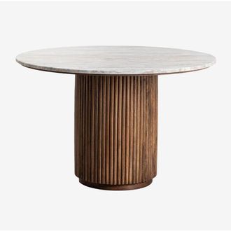 Sklum Mesa De Comedor Redonda En Piedra Natural Y Madera De Mango Giselda Sklum