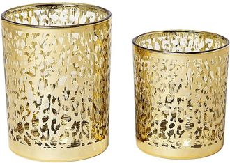 Two's Company Set Of 2 Leopard Silhouette Antiqued Tealight / Votive Candleholders