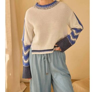 Skies Are Blue Clothing Mixed Media Pullover In Beige